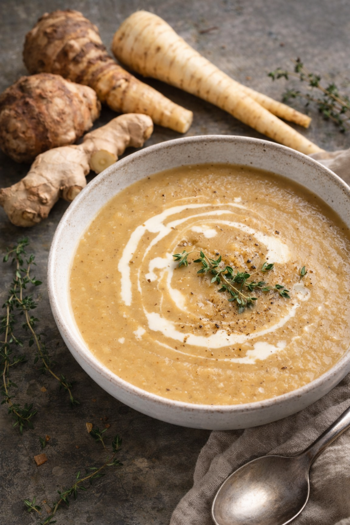 Parsnips and artichokes soup nourishing soup